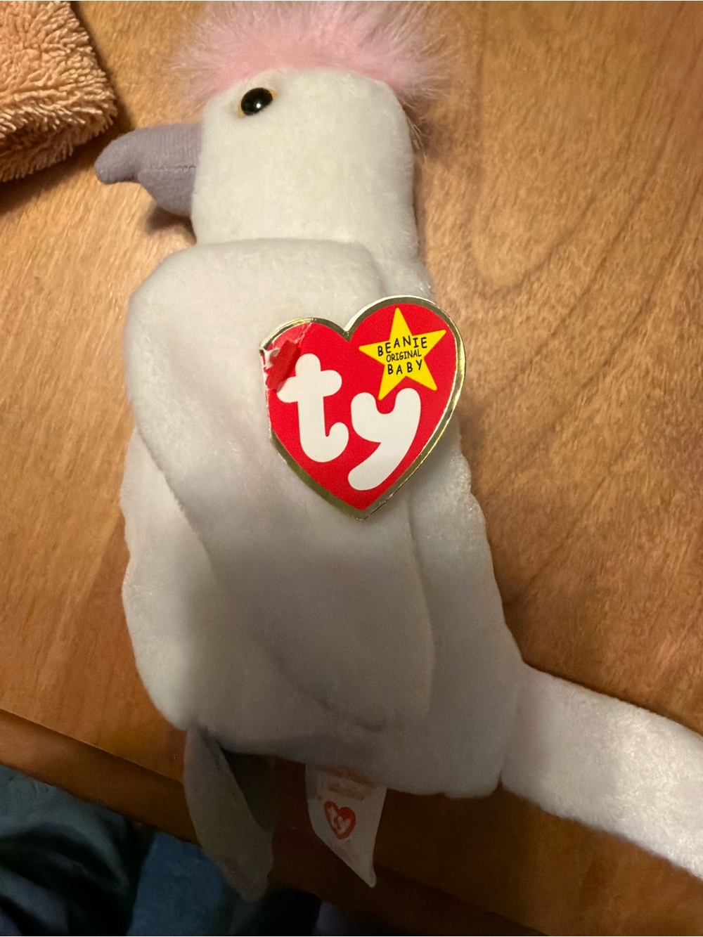 RARE Ty Kuku Beanie Baby White Cockatoo Plush Toy - Soft Pink Crest